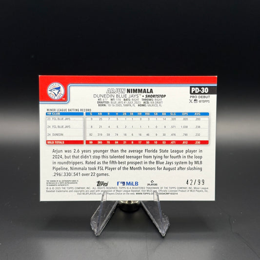 Arjun Nimmala (Green Rainbow Foil 42/99) - 2025 Topps Pro Debut Autograph #PD-30
