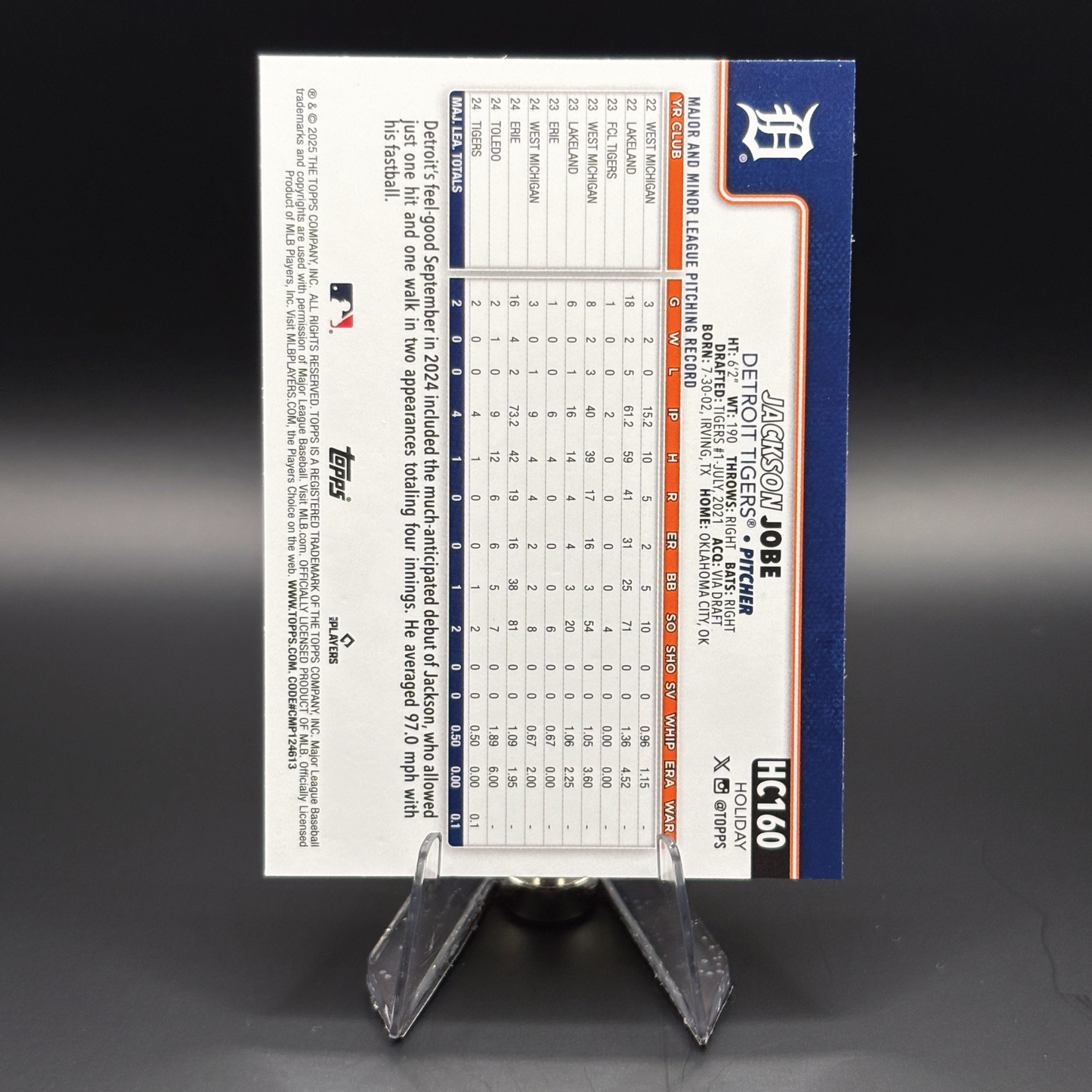 Jackson Jobe (Purple 185/199) - 2025 Topps Holiday Chrome #HC160