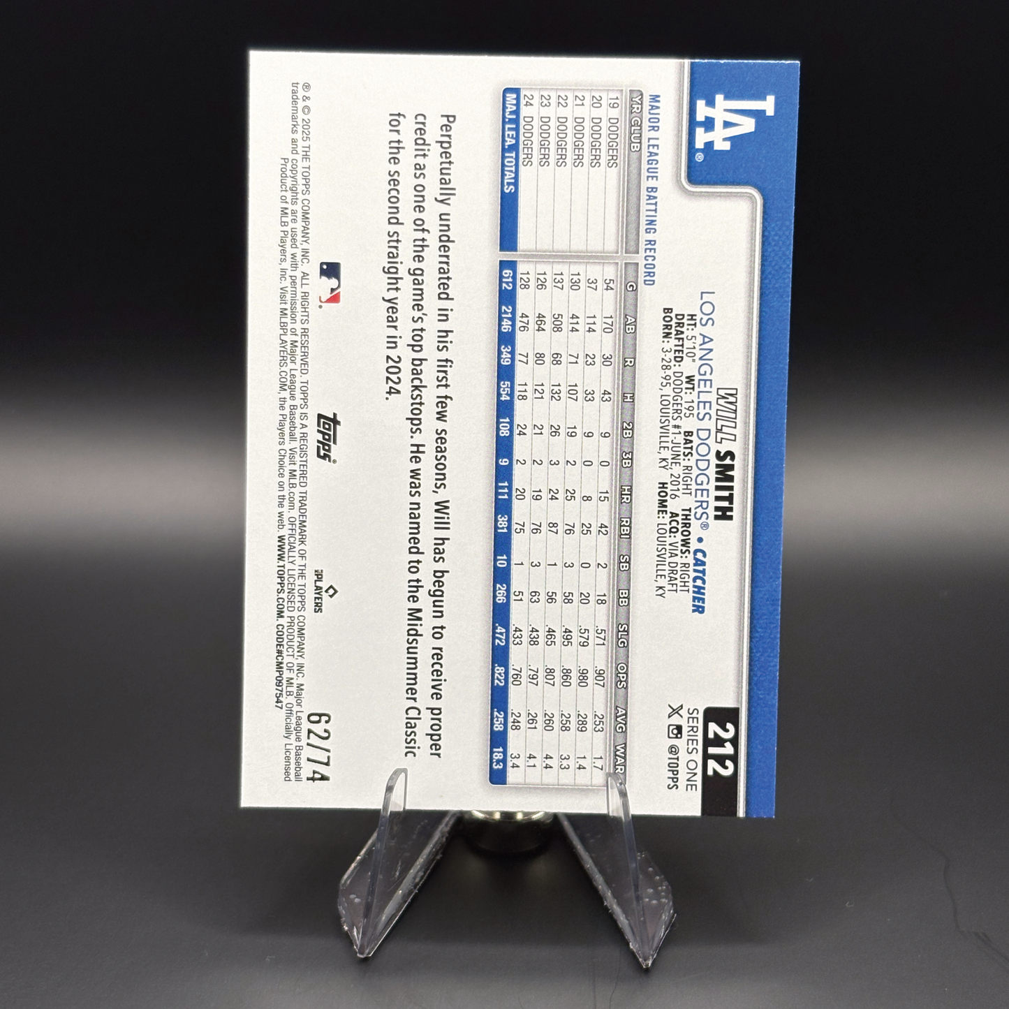 Will Smith (Black 62/74)- 2025 Topps Series 1 #212