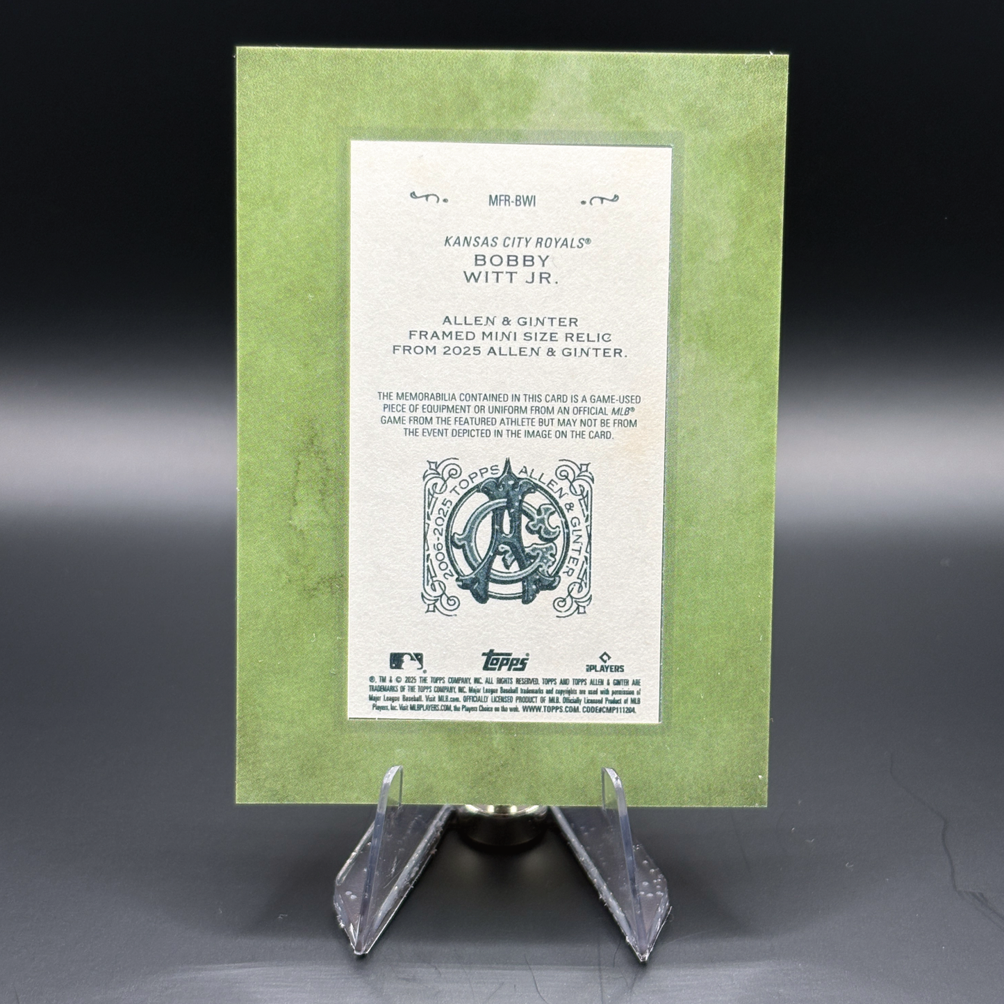 Bobby Witt Jr. - 2025 Topps Allen and Ginter Mini Framed Relic #MFR-BWI