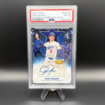 Roki Sasaki (Blue 7/150) - PSA 8 - 2025 Topps Baseball Stars Autograph #BSA2-RS